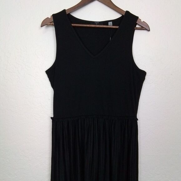 Tahari Solid Black Elastic Waist V-Neck Sleeveless Pleated Maxi‎ Dress Size M - Picture 5 of 14